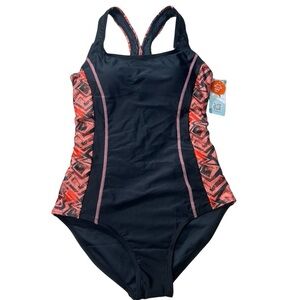 Women's One-Piece Swimsuits Tummy Control Orange and Black. NWT